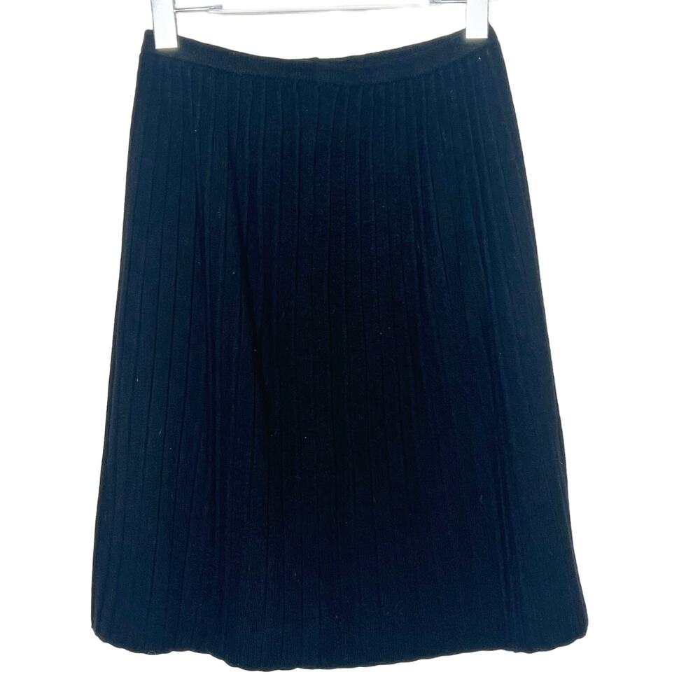 JANTZEN Pleated Skirt Knee Length A-line Knitted Elastic Waist Black Size Medium